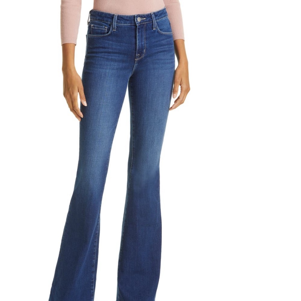 $299 L'agence Women's Bell High Waist Flare Leg Raw Hem Jeans Pants Size…